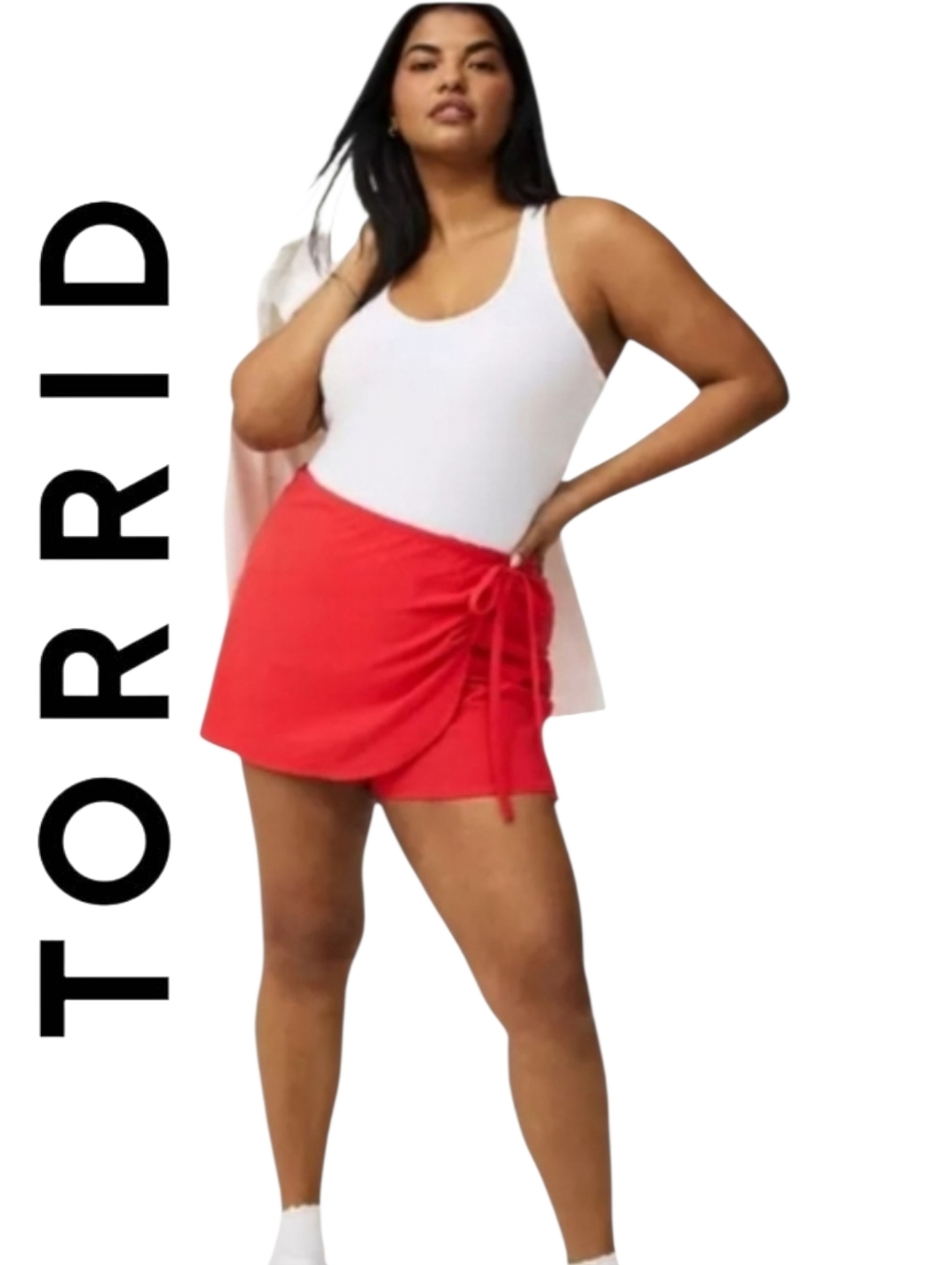Torrid Beach Linen Side-Tie Skort Adrenaline Rush Red Cotton